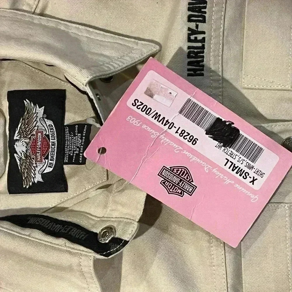 Harley-Davidson Women's Button Down Shirt - Beige and Black - Picture 9 of 10